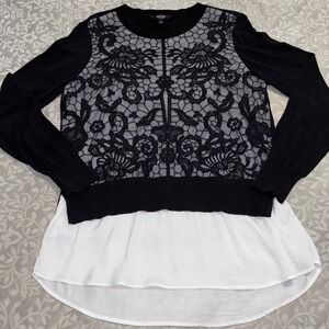 Simply Vera Vera Wang Womens Large Black Floral Lace Layered Look Sweater (E14)